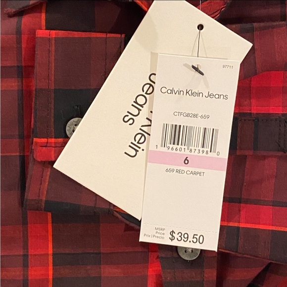 Calvin Klein Jeans Boys Red Black Plaid Button-Up Shirt Size 6 Long Sleeve NWT - Picture 8 of 9